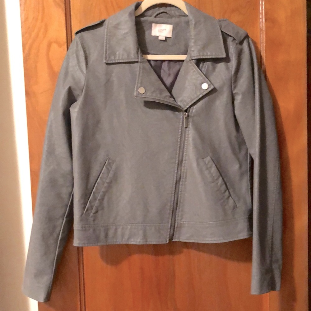 Gray Faux Leather Motorcycle Jacket